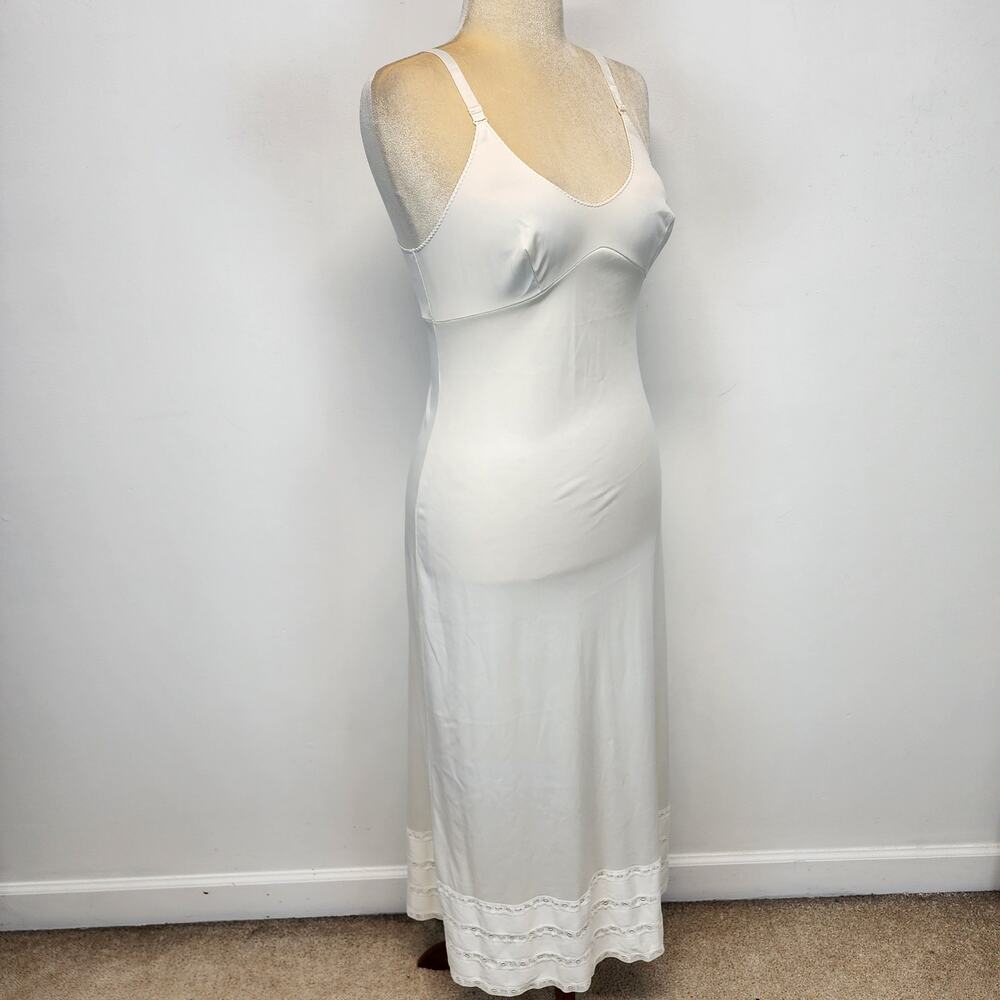 Vintage Sears Maxi Slip Dress Gown Size 36 Ivory Nylon Adjustable Lace Trim - Picture 1 of 14